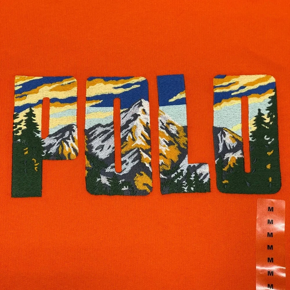 Polo Ralph Lauren Hoodie Mens Medium Orange Expedition Spellout Logo Embroidered